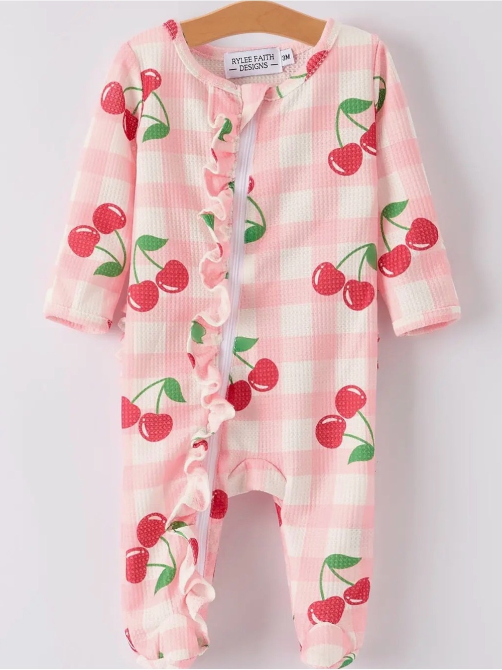 Rylee Faith desings Pink Cherry Gingham Footed One-Piece